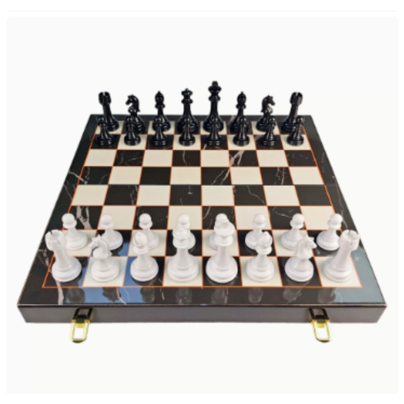 Game Storage Box - High-End Solid Wood Marble Pattern Chess
