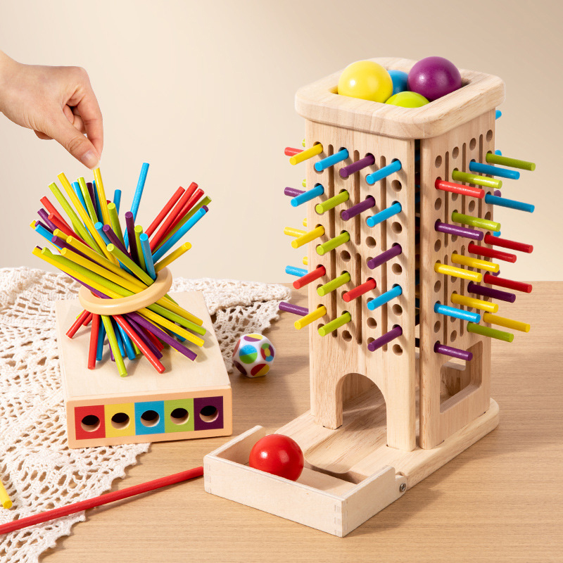 Dice Tower Wooden - Montessori Game Wooden Stick Tower Toy