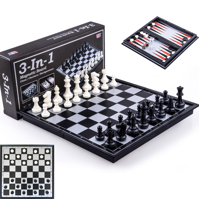 Magnetic Travel Chess - Foldable Magnetic Chess 25CM Checkers Backgammon