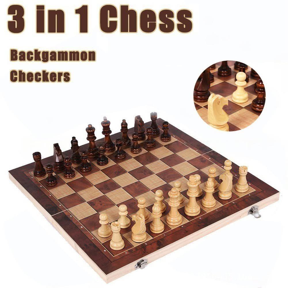 Magnetic Travel Chess - 3 in 1 Wooden Chess Backgammon