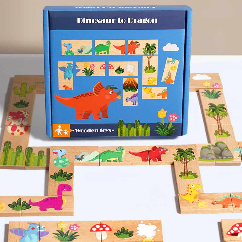 Wooden Dinosaur Domino Matchin - đánh giá và giá Board Game Monopoli