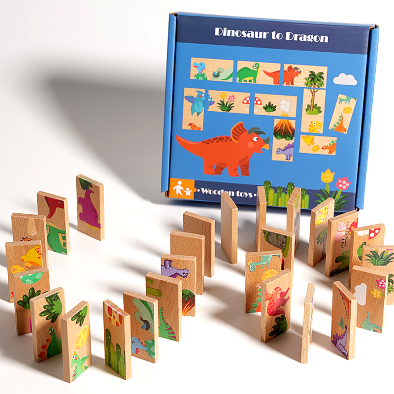 Wooden Dinosaur Domino Matchin - đánh giá và giá Board Game Monopoli