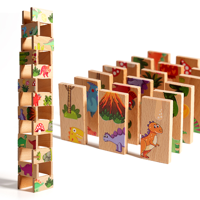 Wooden Dinosaur Domino Matchin - đánh giá và giá Board Game Monopoli